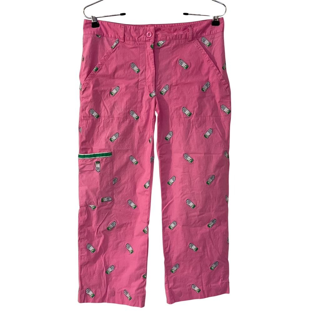 Vtg Lilly Pulitzer Womens Pink Golf Glove Embroidered Straight Leg Crop Pant‎ 4